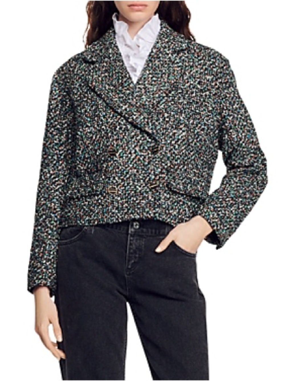 Sandro Zazie Tweed Crop Blazer